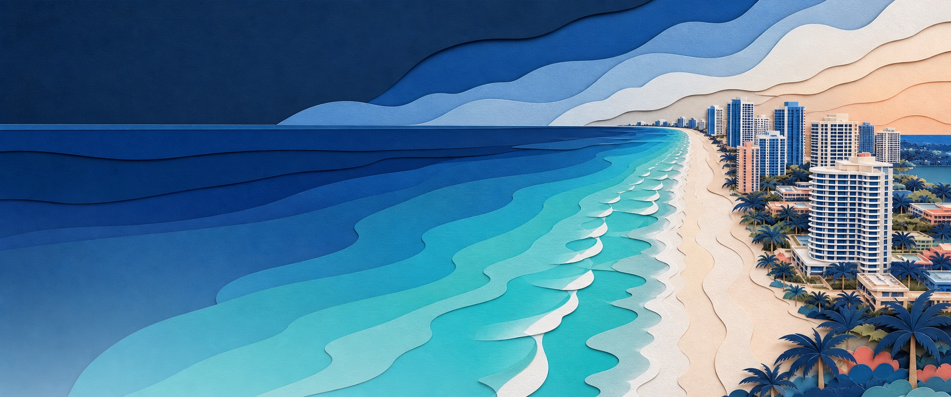 Layered paper-art Florida coastline representing the Marketwise team